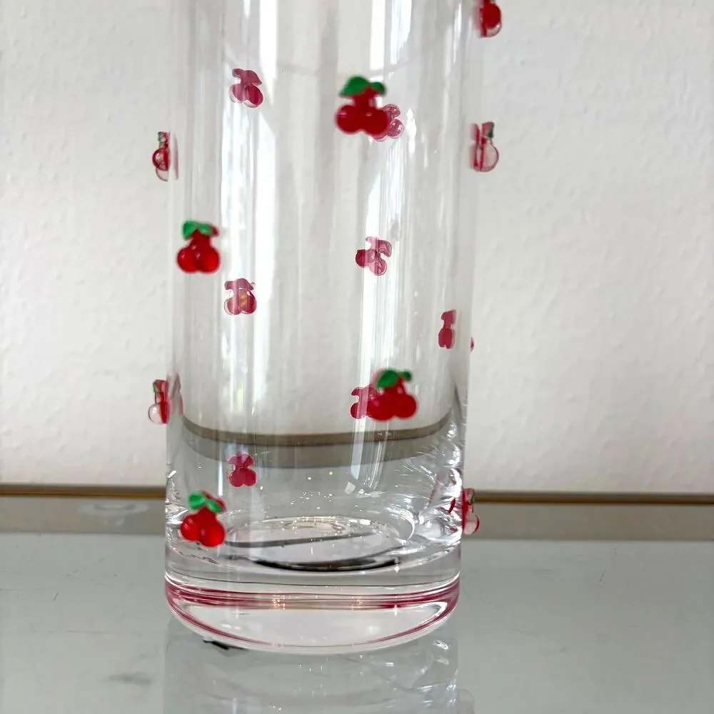 Red Cherry Icon Highball Glass Set of 2 Chic Drinkware 6in NEW